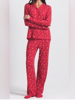 NWT SKIMS Long Sleep Set in Cranberry Vintage Deer Print Size 2X